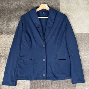 Brooks Brothers Navy Blue Knit Blazer Jacket Women's Size L Cotton Blend